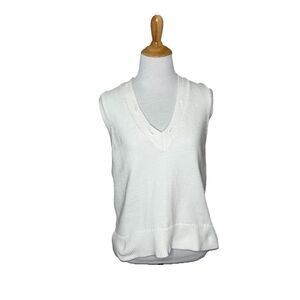 Ann Taylor Sweater Vest White Cable Knit V-Neck Pullover Layering Size Medium